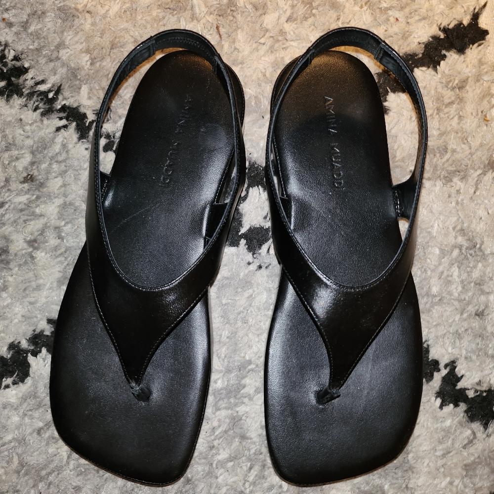Pre-owned Amina Muaddi Debora Leather Sandals in Black size 40